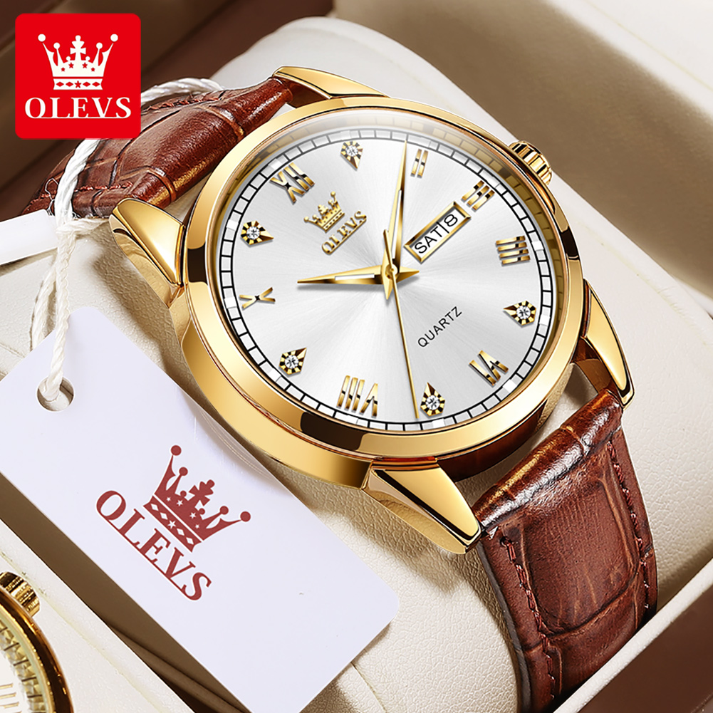 OLEVS 6896 Top Brand Men Quart - Leather Watch Band Men 评论和价格