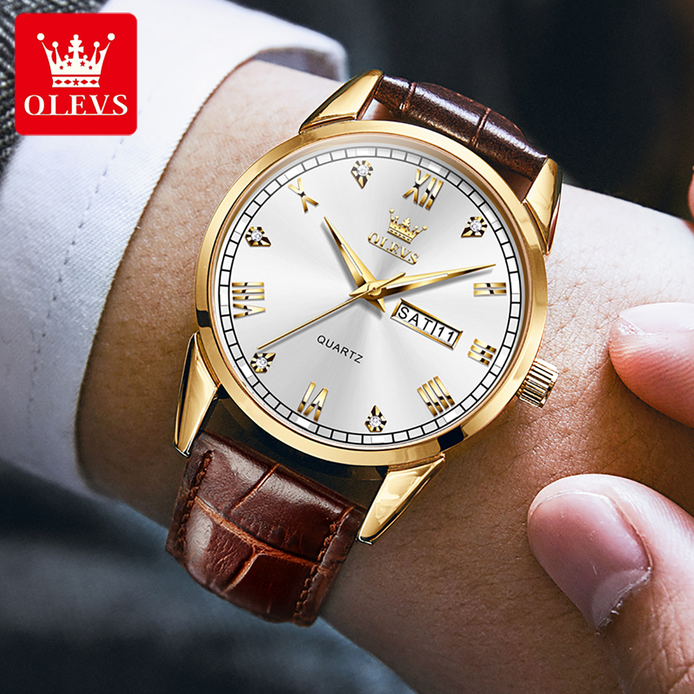 OLEVS 6896 Top Brand Men Quart - Leather Watch Band Men 评论和价格