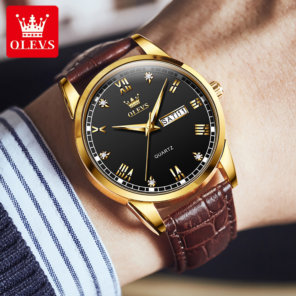 OLEVS 6896 Top Brand Men Quart - Leather Watch Band Men 评论和价格