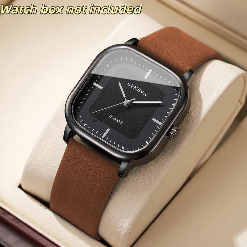 Fashionable Classic Square Dia - Leather Watch Band Men 评论和价格