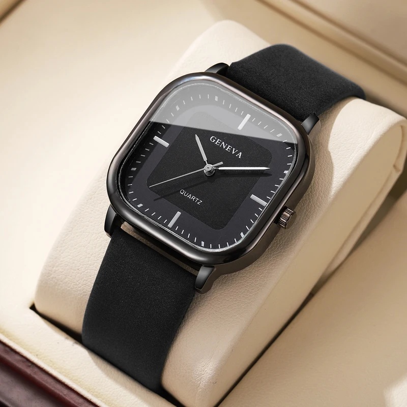 Fashionable Classic Square Dia - Leather Watch Band Men 评论和价格